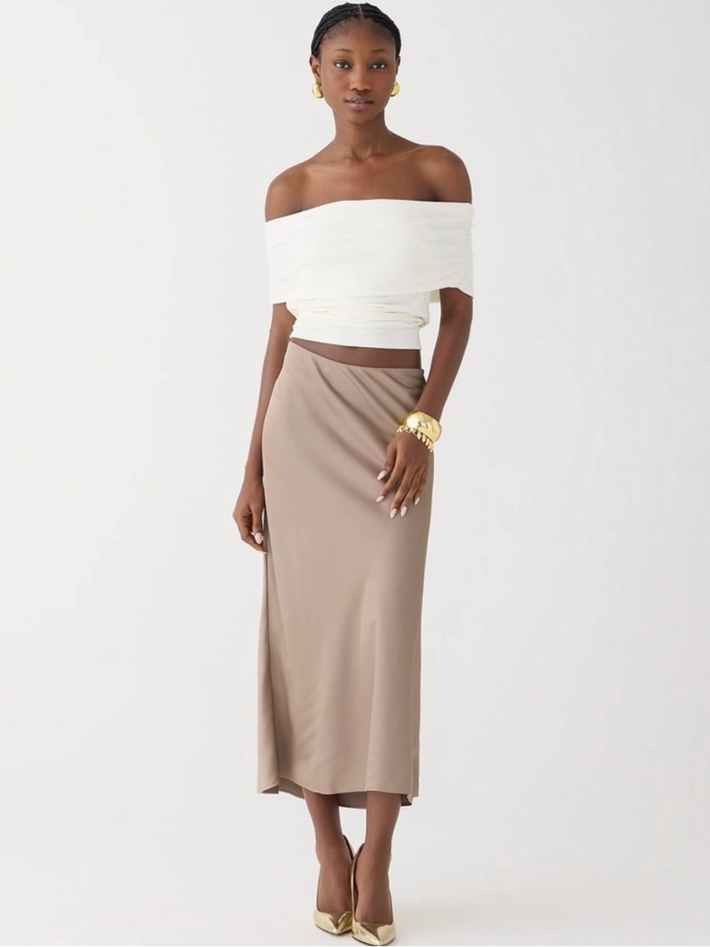 J. Crew Gwyneth Satin Midi Slip Skirt Taupe Large